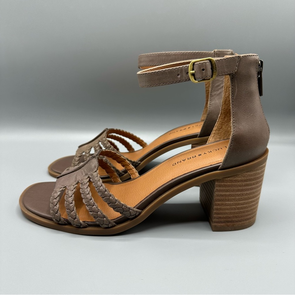 Lucky Brand Leather Ankle Strap Heeled Sandal Women’s Size 9M Brown
